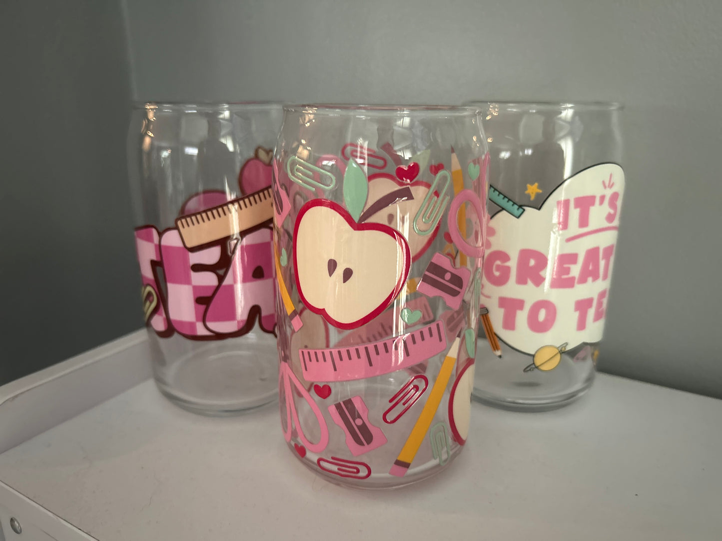 16 oz Glass Can Cup - TEACHER Retro