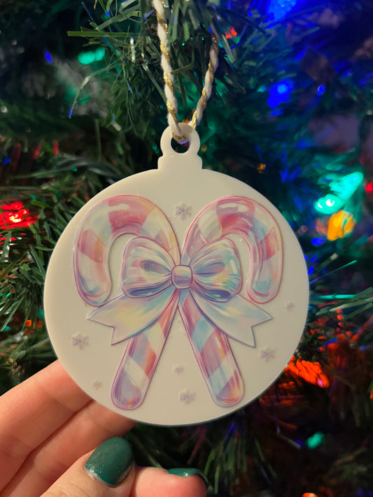 Iridescent Candy Canes with Bow Ornament