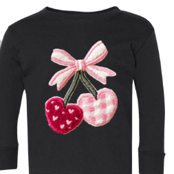 Faux Embroidered Cherry Hearts with Bow Sweater - TODDLER and YOUTH